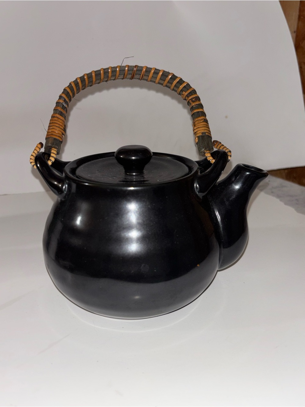Teavana Black Ceramic Teapot with Woven Rattan Handle